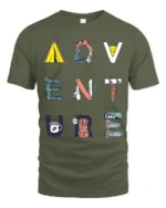 Adventure Camping Graphic Tee Outdoor Nature Travel Style - military green t-shirt on white background