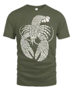Artistic Lobster Tribal Pattern Graphic Tshirt Ocean Style - military green t-shirt on white background
