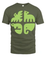 Minimalist Animal Shapes Graphic Tee Modern Cute Style - military green t-shirt on white background