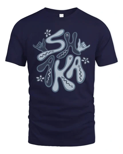 Shaka Hand Sign Graphic Tee Surf Culture Retro Vibes Style - navy t-shirt on white background