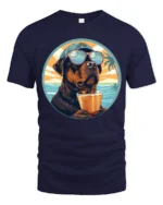 Cool Dog Drinking Cocktail Graphic Tee Funny Beach Style - navy t-shirt on white background