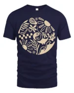 Minimal Abstract Nature Graphic Tshirt Modern Art Style - navy t-shirt on white background