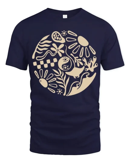 Minimal Abstract Nature Graphic Tshirt Modern Art Style - navy t-shirt on white background