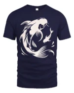 Elegant Koi Fish Graphic Tee Japanese Style Artistic Design - navy t-shirt on white background