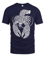 Artistic Lobster Tribal Pattern Graphic Tshirt Ocean Style - navy t-shirt on white background