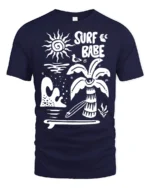 Surf Babe Graphic Tee Retro Beach Vibes Coastal Style - navy t-shirt on white background