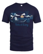Take It Easy Beach Sunset Graphic Tee Relax Coastal Style - navy t-shirt on white background