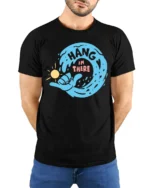 Hang In There Motivational Wave Graphic Tee Positive Style - model wearing black tee with hands behind back