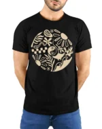 Minimal Abstract Nature Graphic Tshirt Modern Art Style - model wearing black tee with hands behind back