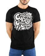 Good Day Sunshine Retro Positive Vibes Graphic Tee Style - model wearing black tee with hands behind back
