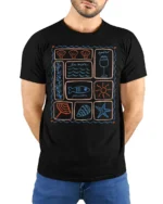 La Mer Coastal Icons Graphic Tee Ocean Vacation Style - model wearing black tee with hands behind back
