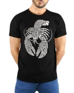 Artistic Lobster Tribal Pattern Graphic Tshirt Ocean Style - model wearing black tee with hands behind back