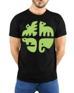 Minimalist Animal Shapes Graphic Tee Modern Cute Style - model wearing black tee with hands behind back