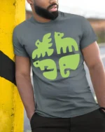 Minimalist Animal Shapes Graphic Tee Modern Cute Style - model wearing grey tee, leaning on column