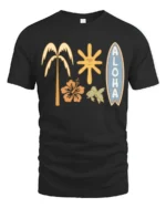 Aloha Tropical Surf Vibes Graphic Tee Hawaiian Beach Style - black t-shirt on white background