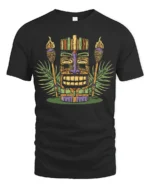 Retro Tiki Mask Tropical Graphic Tee Island Culture Style - black t-shirt on white background