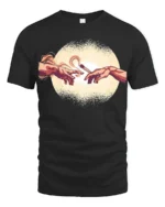 Funny Creation Of Adam Coffee Graphic Tee Art Parody Style - black t-shirt on white background