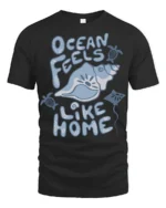Ocean Feels Like Home Graphic Tee Coastal Beach Lover Style - black t-shirt on white background