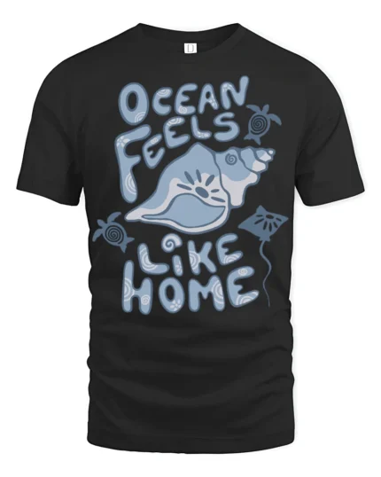 Ocean Feels Like Home Graphic Tee Coastal Beach Lover Style - black t-shirt on white background