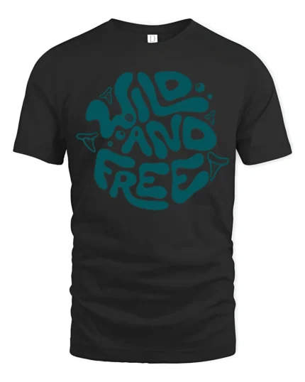 Wild And Free Retro Typography Graphic Tee Adventure Vibes - black t-shirt on white background