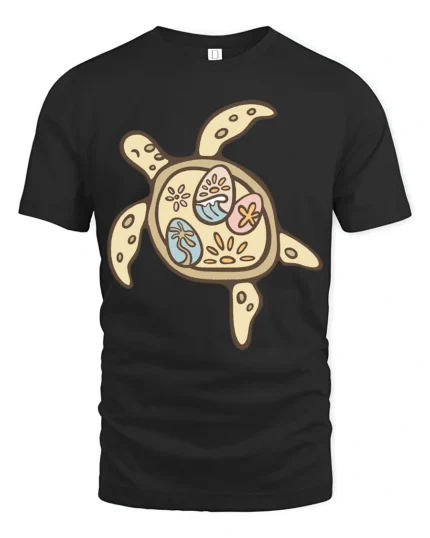 Cute Sea Turtle Tropical Pattern Graphic Tee Ocean Lover - black t-shirt on white background