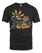 Save The Turtles Ocean Graphic Tee Marine Life Awareness - black t-shirt on white background