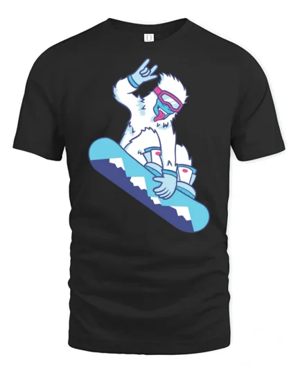 Funny Snowboard Yeti Graphic Tee Winter Sports Cool Style - black t-shirt on white background