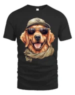 Cool Golden Retriever Sunglasses Graphic Tee Funny Dog Style - black t-shirt on white background