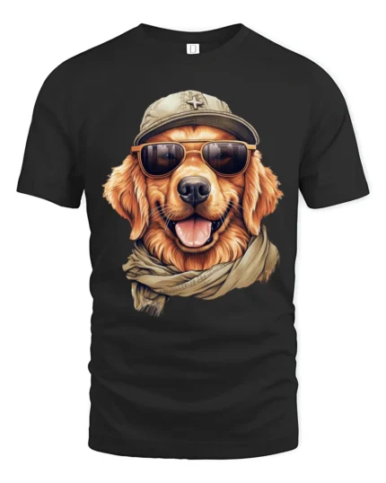 Cool Golden Retriever Sunglasses Graphic Tee Funny Dog Style - black t-shirt on white background