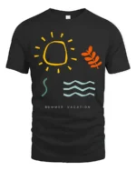 Minimalist Summer Vacation Graphic Tee Retro Sunshine Style - black t-shirt on white background