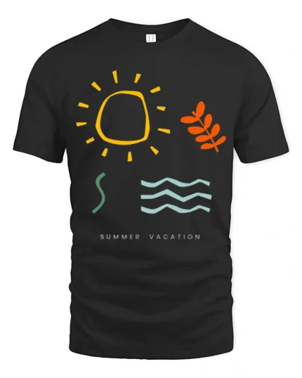 Minimalist Summer Vacation Graphic Tee Retro Sunshine Style - black t-shirt on white background