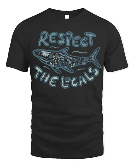 Respect The Locals Whale Graphic Tee Ocean Wildlife Style - black t-shirt on white background