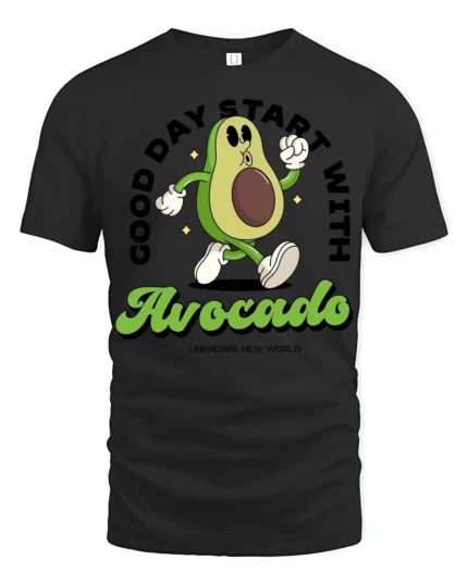 Funny Avocado Good Day Start With Avocado Graphic Tee Cute - black t-shirt on white background