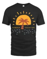 Retro Summer Vacation Sunset Palm Graphic Tee Beach Style - black t-shirt on white background