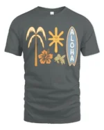Aloha Tropical Surf Vibes Graphic Tee Hawaiian Beach Style - gray t-shirt on white background