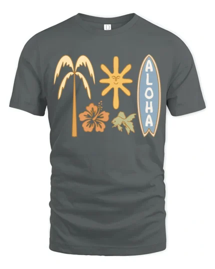 Aloha Tropical Surf Vibes Graphic Tee Hawaiian Beach Style - gray t-shirt on white background