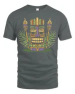 Retro Tiki Mask Tropical Graphic Tee Island Culture Style - gray t-shirt on white background