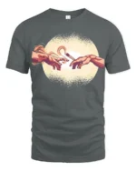 Funny Creation Of Adam Coffee Graphic Tee Art Parody Style - gray t-shirt on white background