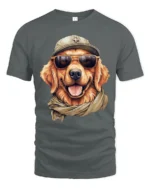 Cool Golden Retriever Sunglasses Graphic Tee Funny Dog Style - gray t-shirt on white background