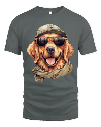 Cool Golden Retriever Sunglasses Graphic Tee Funny Dog Style - gray t-shirt on white background