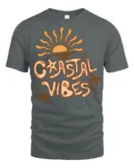 Coastal Vibes Retro Sunset Graphic Tee Beach Aesthetic Style - gray t-shirt on white background