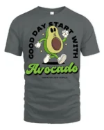 Funny Avocado Good Day Start With Avocado Graphic Tee Cute - gray t-shirt on white background