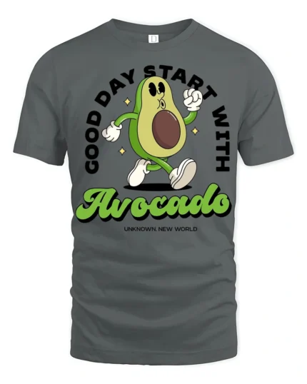 Funny Avocado Good Day Start With Avocado Graphic Tee Cute - gray t-shirt on white background