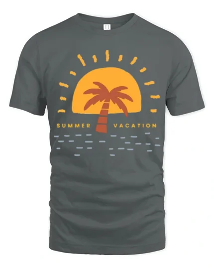 Retro Summer Vacation Sunset Palm Graphic Tee Beach Style - gray t-shirt on white background