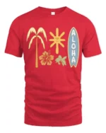 Aloha Tropical Surf Vibes Graphic Tee Hawaiian Beach Style - red t-shirt on white background