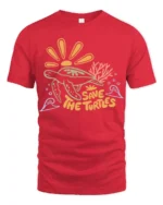 Save The Turtles Ocean Graphic Tee Marine Life Awareness - red t-shirt on white background