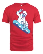 Funny Snowboard Yeti Graphic Tee Winter Sports Cool Style - red t-shirt on white background