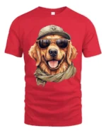 Cool Golden Retriever Sunglasses Graphic Tee Funny Dog Style - red t-shirt on white background