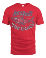 Respect The Locals Whale Graphic Tee Ocean Wildlife Style - red t-shirt on white background