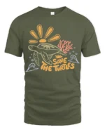 Save The Turtles Ocean Graphic Tee Marine Life Awareness - military green t-shirt on white background